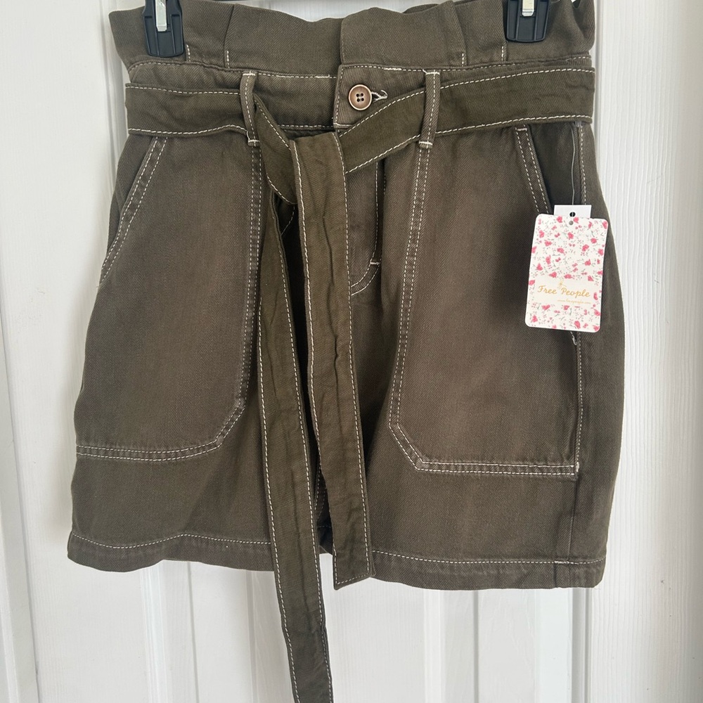 Free People Olive Tie-Waist Mini Skirt